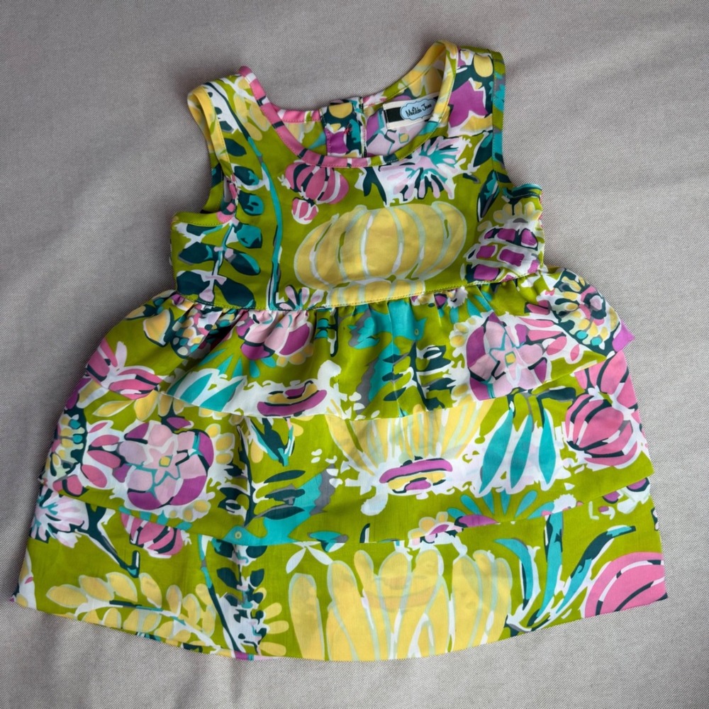 Matilda Jane Girls Green Floral Pumpkin Print Tiered Button Back Dress Size 2